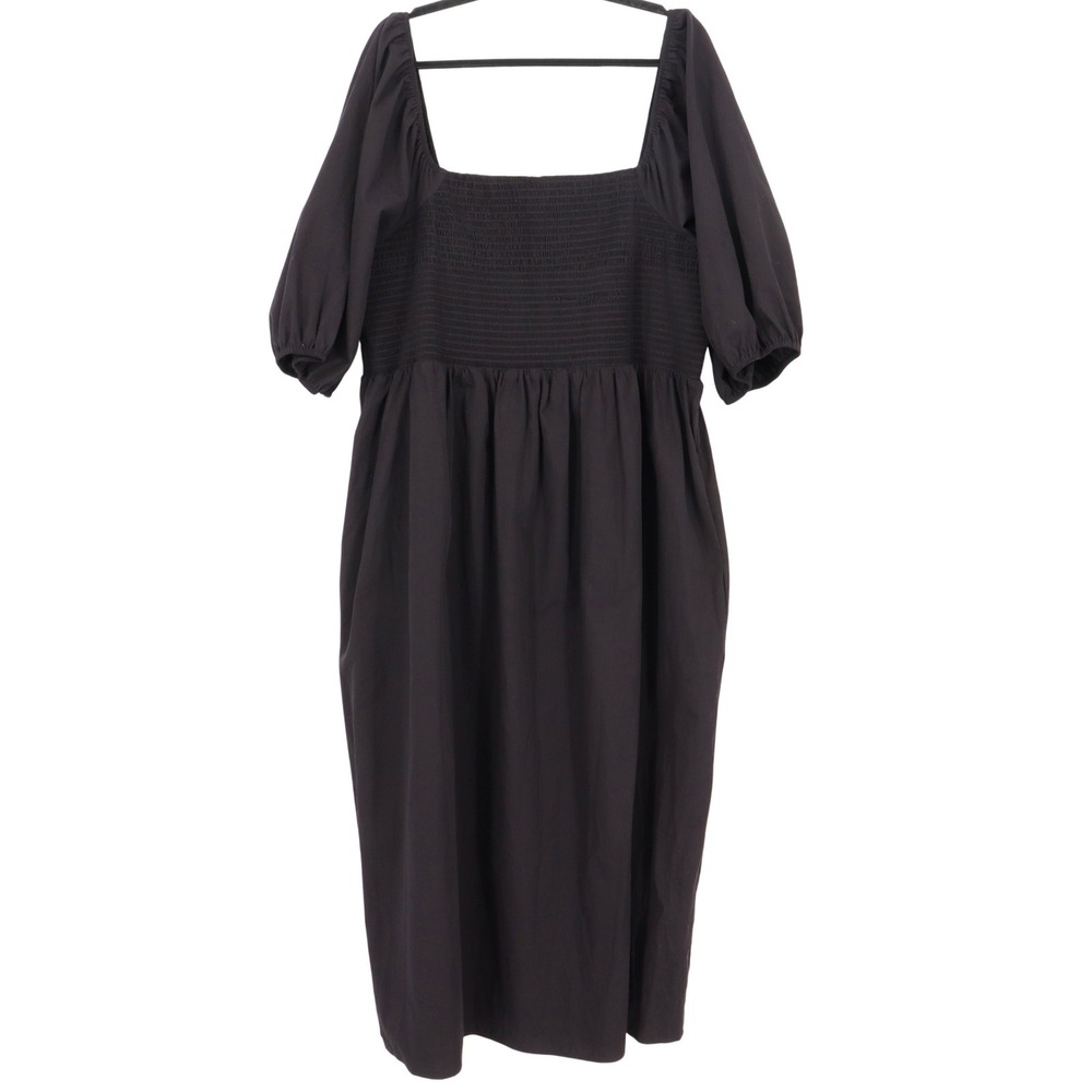 Nobody's Child Women's Kylie Midi Dress Size 18 Black Organic Cotton Smocked NWT
